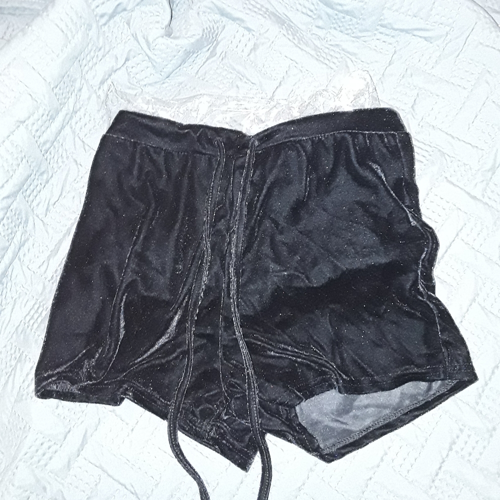 Women Velvet Drawstring Shorts Casual High Waist 2
